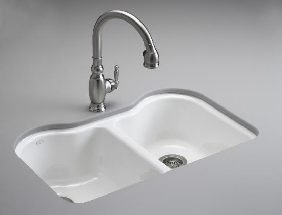 Kohler K-5818-5U-96 Hartland™ Double Equal Undercounter Sink with Five-Hole Faucet Drilling - Biscuit (Pictured in White)