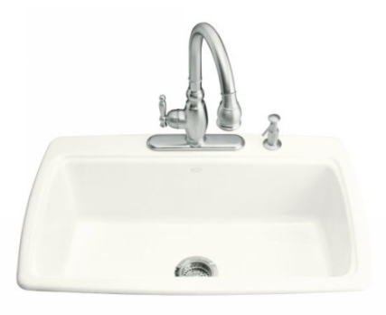 Kohler K-5863-2-0 Cape Dory Self-Rimming Kitchen Sink With 2-Hole Faucet Drilling - White