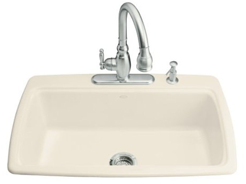 Kohler K-5863-4-47 Cape Dory Self-Rimming Kitchen Sink With 4-Hole Faucet Drilling - Almond