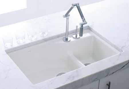 Kohler K-6411-3-47 Undercounter Basin Kitchen Sink with Three-Hole Faucet Drilling - Almond (Pictured in White)