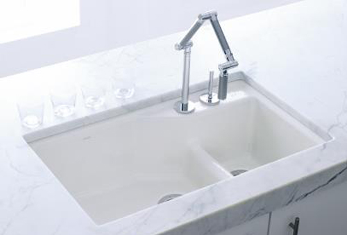 Kohler K-6411-3-FD Undercounter Basin Kitchen Sink with Three-Hole Faucet Drilling - Cane Sugar (Pictured in White)