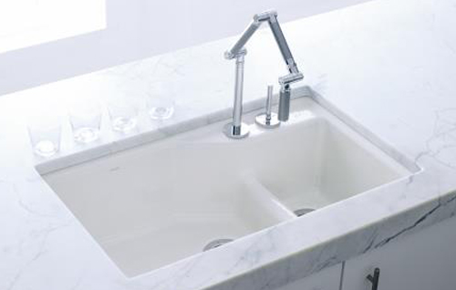 Kohler K-6411-3-K4 Undercounter Basin Kitchen Sink with Three-Hole Faucet Drilling - Cashmere (Pictured in White)
