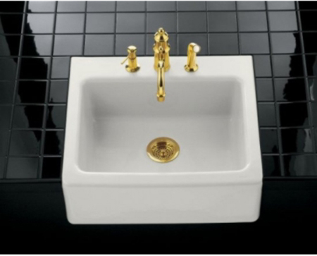 Kohler K-6573-3-0 Alcott Apron-Front Tile-In Kitchen Sink- 3 Hole Faucet Drilling - White (Faucet Not Included)