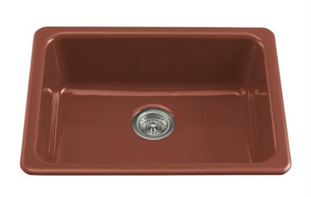 Kohler K-6585-KA Single Basin Cast Iron Kitchen Sink from the Iron/Tones Series - Black/Tan (Pictured in Roussillon Red)