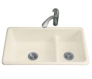 Kohler K-6625-47 Double Basin Smart Divide Cast Iron Kitchen Sink from the Iron/Tones Series - Almond
