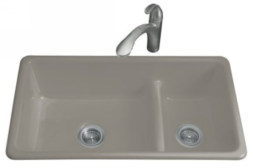 Kohler K-6625-K4 Iron/Tones Smart Divide Self-Rimming/Undercounter Kitchen Sink - Cashmere (Faucet Not Included)