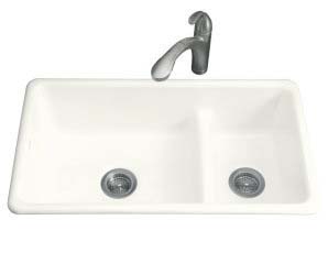 Kohler K-6625-FF Double Basin Smart Divide Cast Iron Kitchen Sink from the Iron/Tones Series - Sea Salt (Pictured in White)