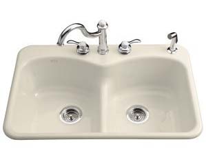 Kohler K-6626-4-47 Langlade Smart Divide Kitchen Sink- 4 Faucet Hole Drilling - Almond