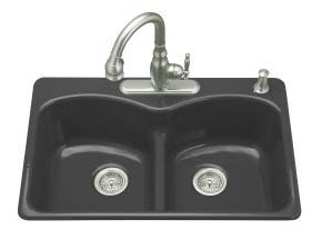 Kohler K-6626-4-7 Langlade Smart Divide Kitchen Sink- 4 Faucet Hole Drilling - Black