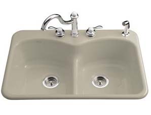 Kohler K-6626-4-G9 Langlade Smart Divide Kitchen Sink- 4 Faucet Hole Drilling - Sandbar