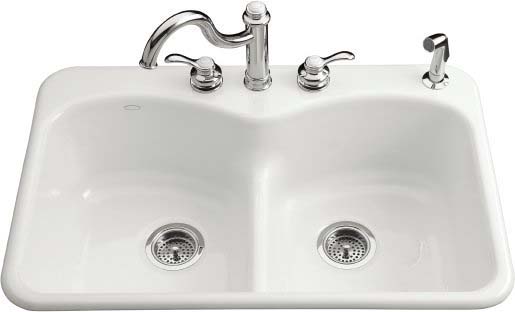 Kohler K-6626-4-0 Langlade Smart Divide Kitchen Sink- 4 Faucet Hole Drilling - White