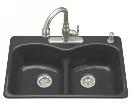 Kohler K-6626-5-7 Langlade Smart Divide Kitchen Sink- 5 Hole Faucet Drilling - Black (Faucet and Accessories Not Included)
