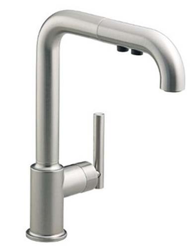 Kohler K-7505-VS Purist Single Hole Kitchen Sink Faucet with 8 in Pullout Spout - Vibrant Stainless