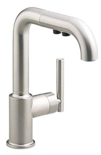 Kohler K-7506-VS Purist Single Hole Kitchen Sink Faucet with 7 in Pullout Spout - Vibrant Stainless