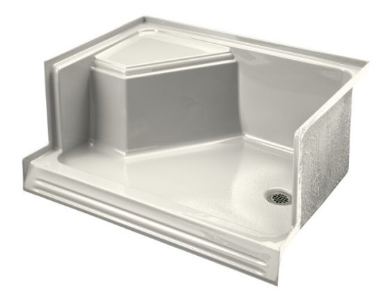 Kohler K-9488-96 Memoirs Shower Receptor With Integral Seat at Left and Drain at Right - Biscuit
