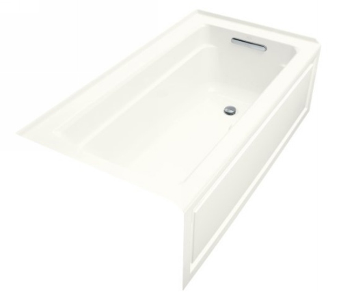 Kohler K-1122-GRA-0 Archer Bubble Massage 5' Bath With Comfort Depth Design Integral Apron And Right-Hand Drain - White