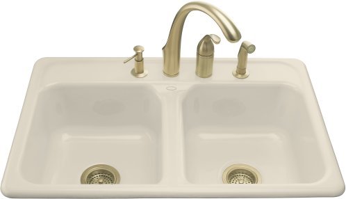 Kohler K-5817-3-47 Delafield Self-Rimming Kitchen Sink - Almond (Faucet and Accessories Not Included)