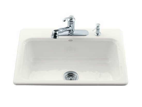 Kohler K-5832-4-0 Bakersfield Cast Iron Self-Rimming Kitchen Sink With 4-Hole Faucet Drilling - White