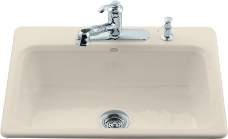 Kohler K-5832-4-47 Bakersfield Cast Iron Self-Rimming Kitchen Sink With 4-Hole Faucet Drilling - Almond