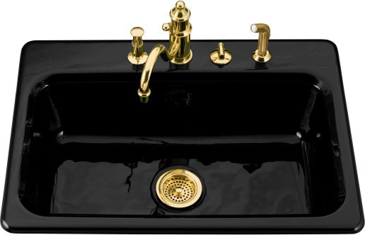 Kohler K-5832-4-7 Bakersfield Cast Iron Self-Rimming Kitchen Sink With 4-Hole Faucet Drilling - Black