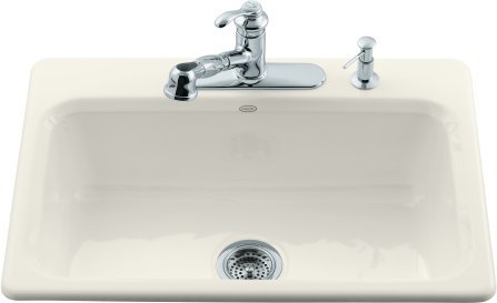 Kohler K-5832-4-96 Bakersfield Cast Iron Self-Rimming Kitchen Sink With 4-Hole Faucet Drilling - Biscuit
