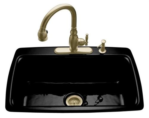 Kohler K-5863-2-7 Cape Dory Self-Rimming Kitchen Sink With 2-Hole Faucet Drilling - Black (Faucet Not Included)