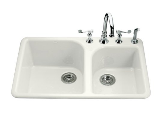 Kohler K-5932-4-0 Executive Chef Self-Rimming Kitchen Sink With Four-Hole Faucet Drilling - White (Faucet and Accessories Not Included)