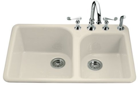 Kohler K-5932-4-47 Executive Chef Self-Rimming Kitchen Sink With Four-Hole Faucet Drilling - Almond (Faucet and Accessories Not Included)