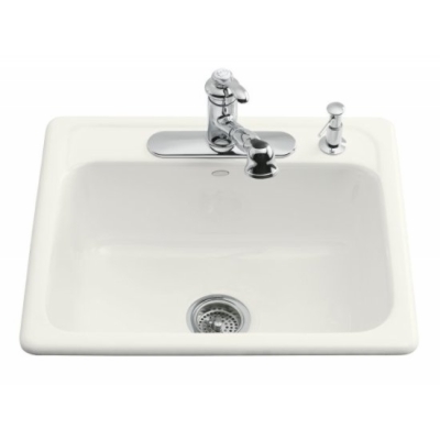 Kohler K-5964-4-0 Mayfield Single Basin Cast Iron Kitchen Sink - White (Faucet and Accessories Not Included)
