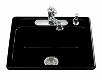 Kohler K-5964-4-7 Mayfield Self-Rimming Kitchen Sink With Four-Hole Faucet Drilling - Black (Faucet and Accessories Not Included)