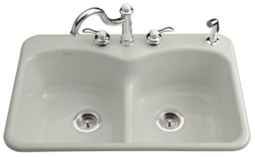 Kohler K-6626-4-95 Langlade Smart Divide Kitchen Sink-4 Faucet Hole Drilling - Ice Grey (Faucet and Accessories Not Included)