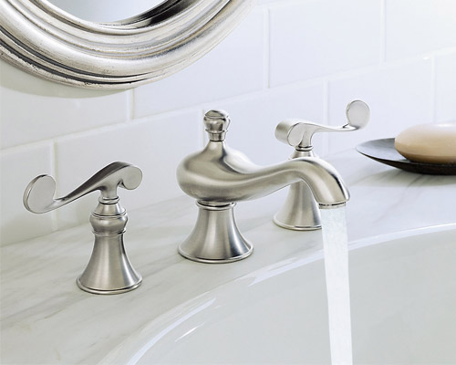 Kohler K-16102-4-BV Revival Widespread Lavatory Faucet with Scroll Lever Handles