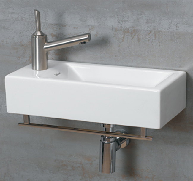 Whitehaus WH1114LWH Jem Wall Mount Lavatory Sink With Left Hand Faucet Drilling - White